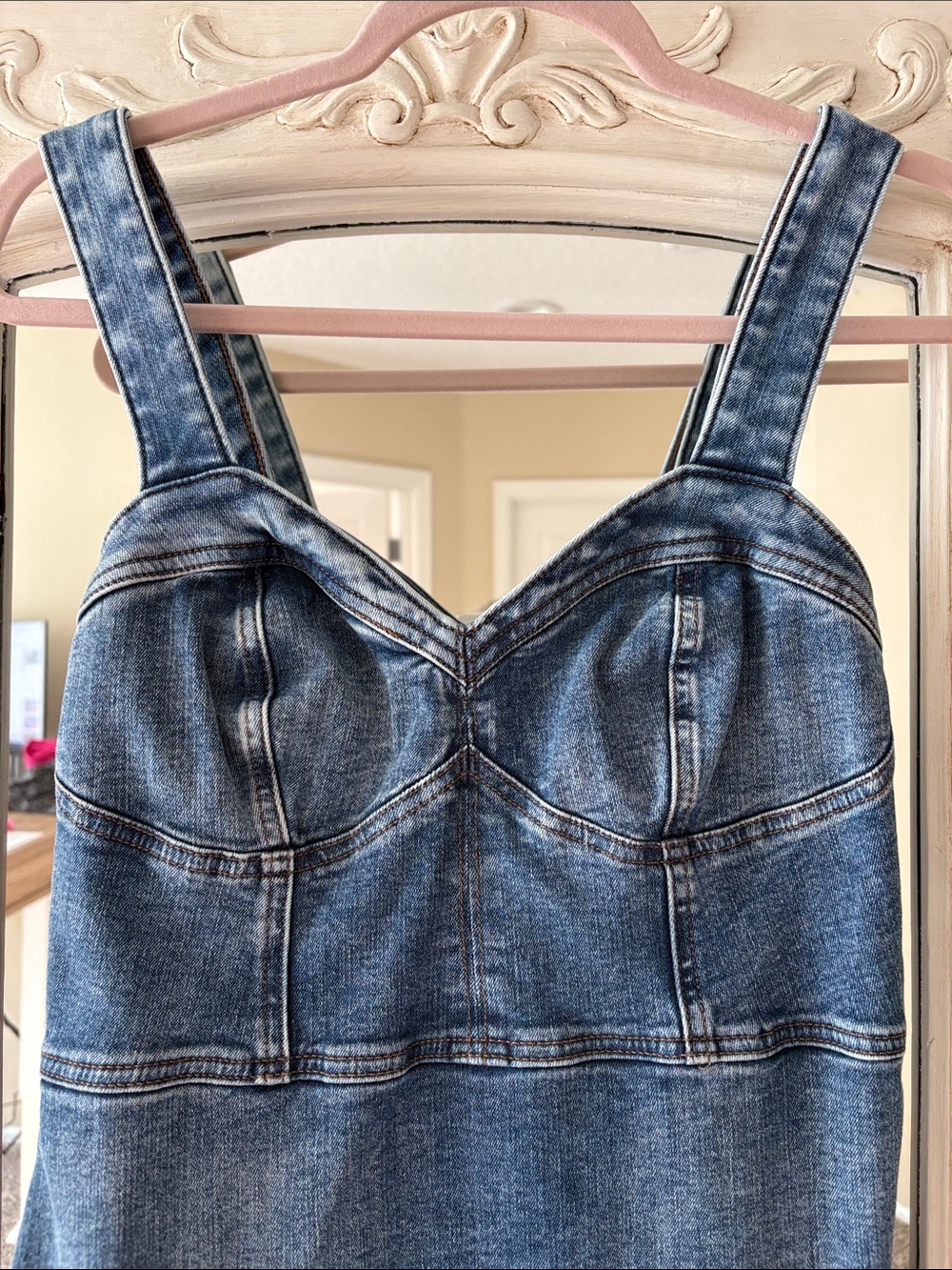 Express Fitted Denim Bustier Dress in Medium Blue - Picture 2 of 5